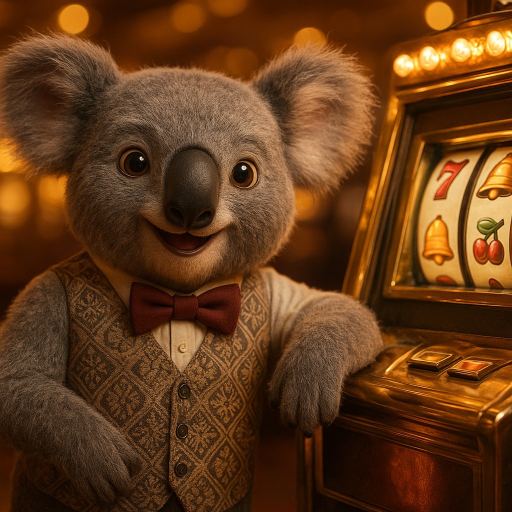 A cheerful character stands beside an arcade machine in a glamorous tk444 gaming platform setting.