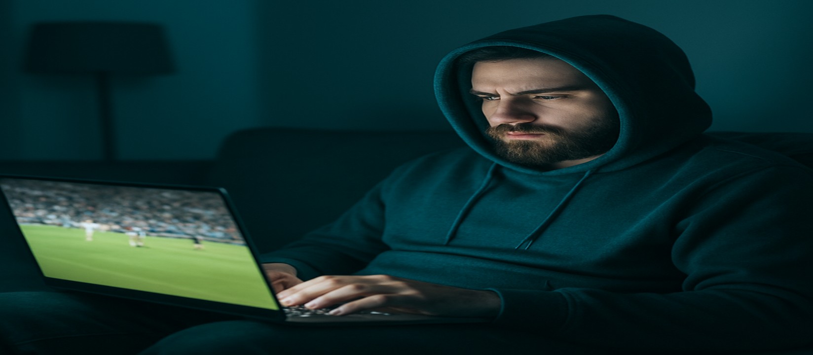A user relaxing on a sofa engages in laptop gaming, a scene brought to life by tk444.